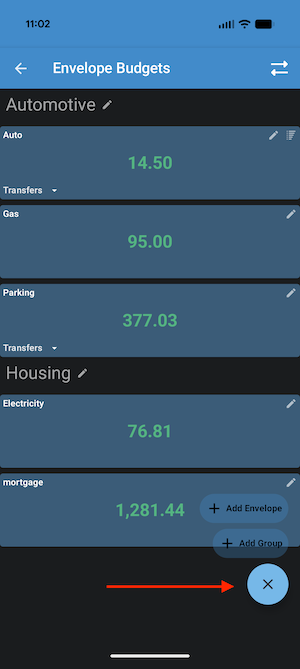 ClearCheckbook Mobile App - Add new envelope budget or group