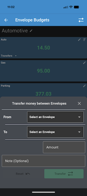 ClearCheckbook Mobile App - Envelope budget funds transfer