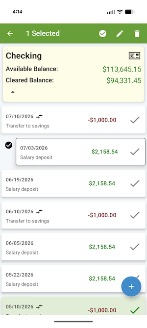 ClearCheckbook Mobile App - Selecting multiple transactions