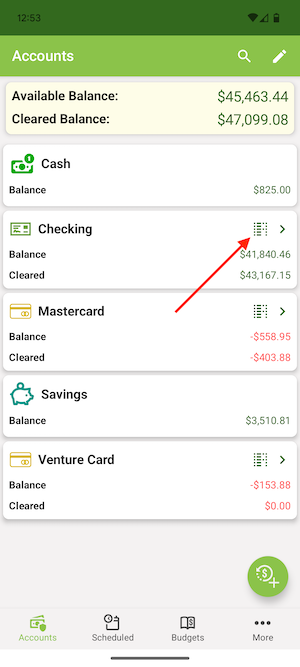 ClearCheckbook Mobile App - Enter Reconciliation mode