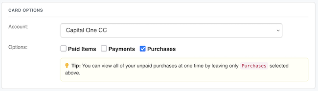 Credit Card Payment tool - Make Payment - Select Purchases option