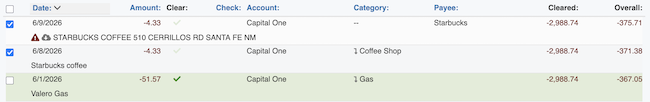 Transaction Register - Merging Transactions Selection