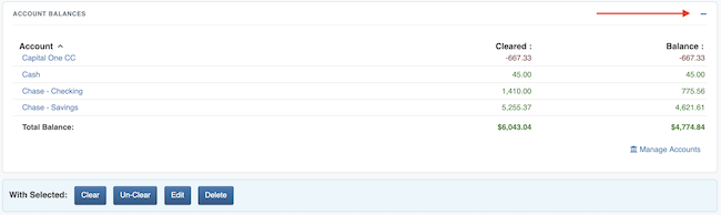 Transaction Register - Hide Account Balances