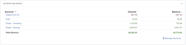 Transaction Register - Expanded Account Balances