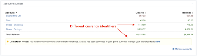 Transaction Register - Multiple Currencies in Account Balances