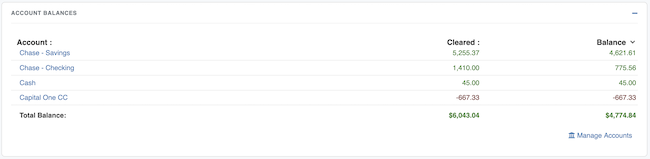 Transaction Register - Sorting Account Balances by different columns