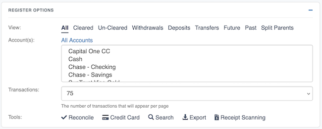 Transaction Register - Account Option Premium