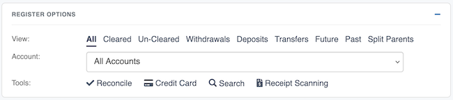 Transaction Register - Account Option Default