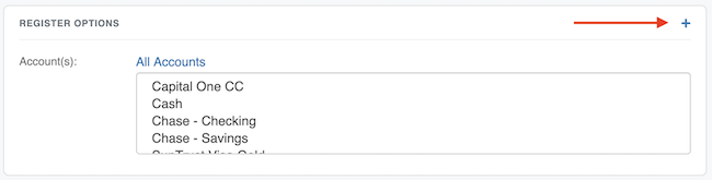 Transaction Register - Maximize Register Options block