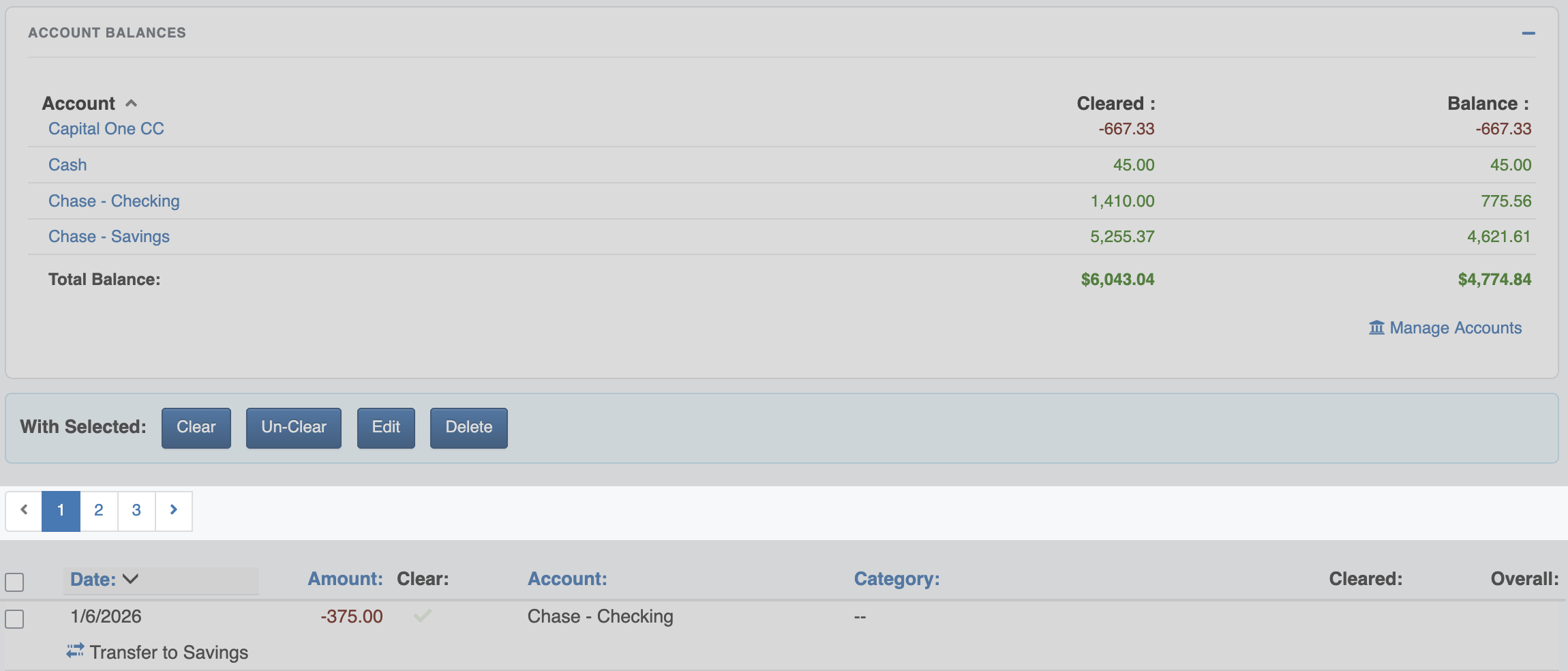 Knowledge Base :: Transaction Register | ClearCheckbook