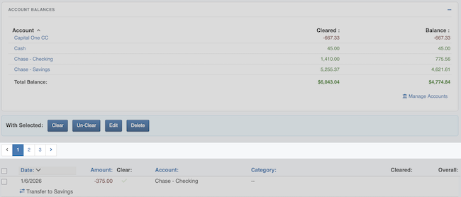 Transaction Register - Page Numbers Location