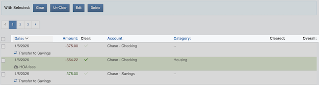 Transaction Register - Column headers for sorting