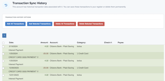 Syncing Transactions - Viewing Account Transaction History