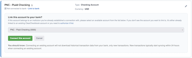 Syncing Transactions - Selecting an authorized account