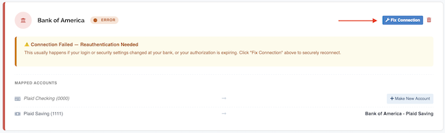 Syncing Transactions - Fixing a connection