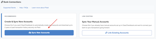 Syncing Transactions - Connecting a new account