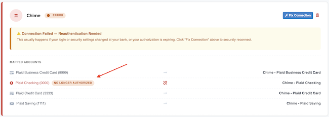 Syncing Transactions - Account Lost Authorization