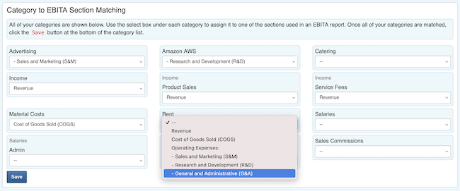 EBITA Report - Category to EBITA section matching