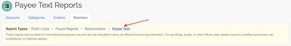 Payee Text Report - Location