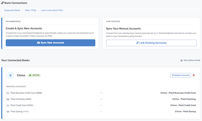 Account Settings - Bank Connections