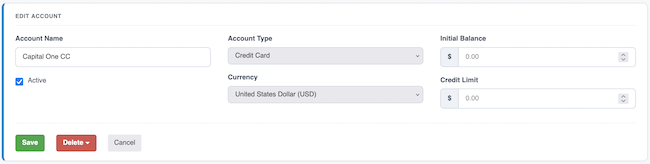 Account Settings - Edit an Account form