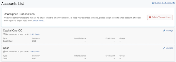 Account Settings - Delete No Account Transactions