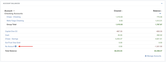 Account Settings - No Account in Balances List