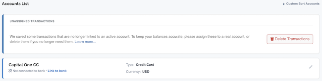 Account Settings - Delete No Account Transactions