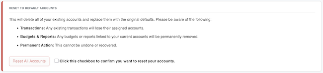 Account Settings - Reset Accounts to Defaults