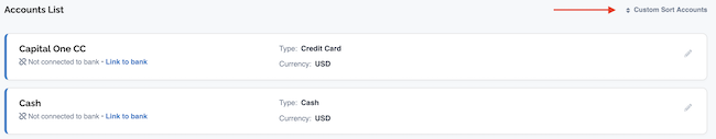Account Settings - Link to go to account sorting page