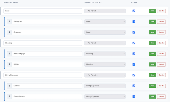 Category Settings - Category List example