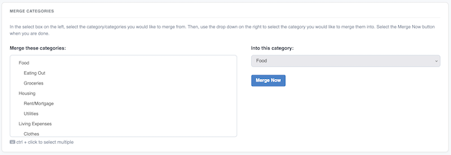 Category Settings - Merge Categories example