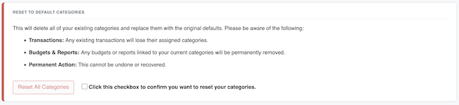 Category Settings - Reset Categories example