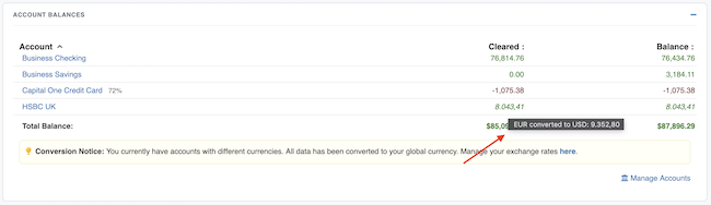 Currency Conversion Settings - Different currencies in Account Balances