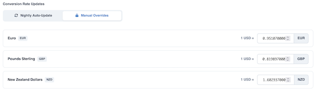 Currency Conversion Settings - Manage Conversions form