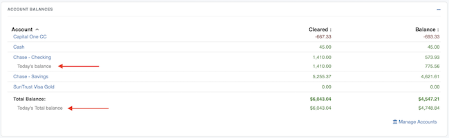General Settings - Separate Future/Current Balances option enabled
