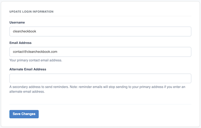 Email and Password Settings - Username and Email form