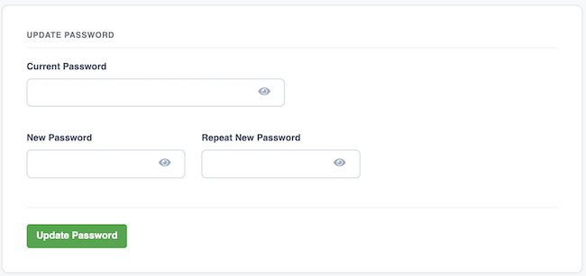 Email and Password Settings - Update Password form