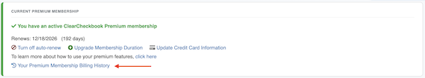 Premium Membership - Billing History