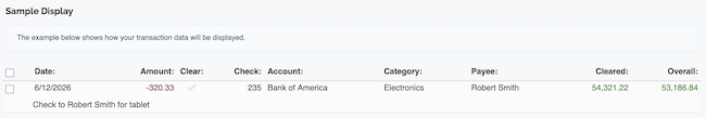 Rearrange Transaction Columns - Sample of transaction display