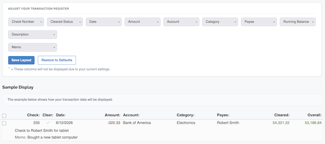 Rearrange Transaction Columns - Sample of transaction display