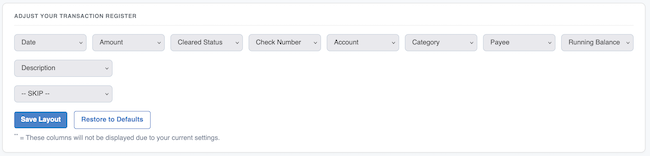 Rearrange Transaction Columns - Form to select field positions