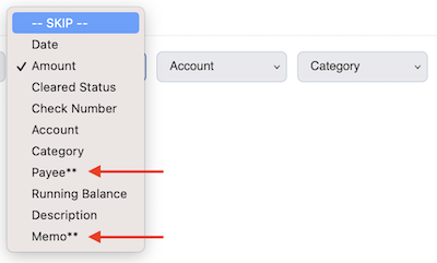 Rearrange Transaction Columns - Letting you know the fields will not be shown