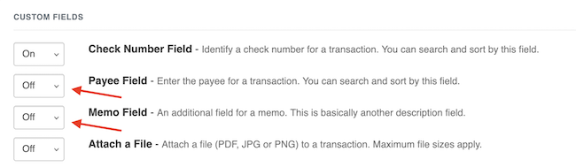 Rearrange Transaction Columns - Custom Transaction Fields disabled