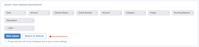 Rearrange Transaction Columns - Restore to default positions