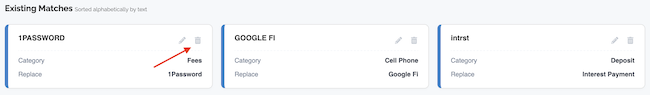 Synced Transaction Settings - Delete an Existing Match
