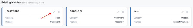 Synced Transaction Settings - Edit an Existing Match