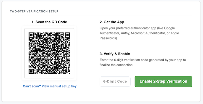 2 Factor Authentication Settings - Enable 2FA