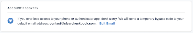 2 Factor Authentication Settings - Setting recovery email