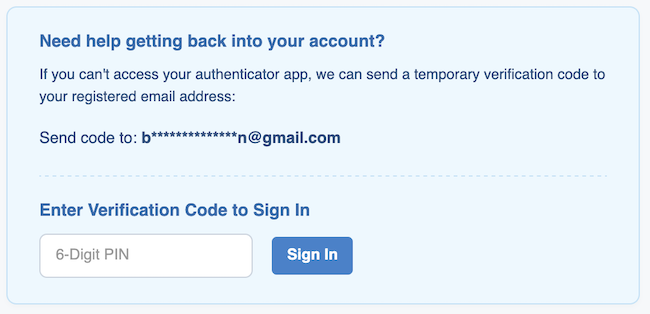 2 Factor Authentication Settings - Recovery code input
